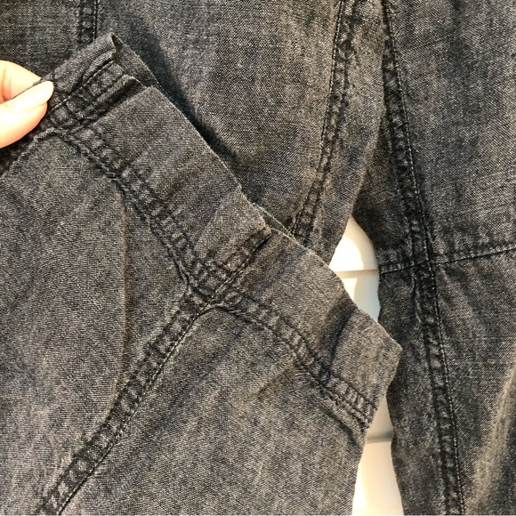 Eileen Fisher 100 linen wide leg crop drawstring pant w pockets indigo wash M - Picture 4 of 12